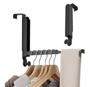 RFOUO Clothes Drying Rack Foldable Fit Door up to 37mm Optimal 2pc,Over The Door Hanger with Retractable Rod,Over The Door Hanger Hooks for Laundry Bathroom Bedroom Travel Hangers(Black, 2 Pack)