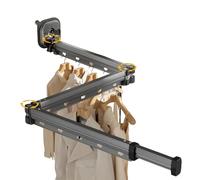 RFOUO Wall Mounted Clothes Airer Indoor,NO Drill Foldable Clothes Drying Rack with Suction Up,Space-Saving Clothes Rail for Laundry Balcony Bathroom Organizer,10kg Load(3-Fold suction cup，Grey)