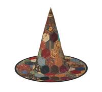 RFRZYGYBC African Style Patchwork Print Halloween Cone Witch Hat Cosplay For Women Wizards Hat Masquerade Halloween Party Accessories 3 Pcs