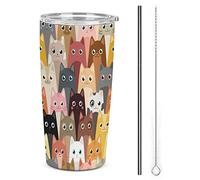 RFSHOP Cartoon Cat 590ml Travel Mug Thermal Stainless Steel with Lid Leakproof Coffee Cup for Outdoor Activities, Office Use