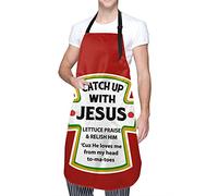 RFSHOP Catch Up With Jesus Christian Adjustable Bib Apron Waterdrop Resistant with Pockets Cooking Kitchen Aprons for Women Men Chef (33 x 28 Inche