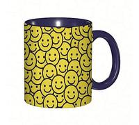 RFSHOP Coffee Mug Black and Cheerful Cartoon Style Round Face Smiling Happy Mood Expression Black Mustard Print 11Oz Ceramic Tea Cup with Handle for Home Office Christmas Birthday