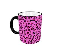 RFSHOP Funny Coffee Mug Pink Leopard Print Ceramic Tea Cup 11 Oz Mugs for Office Home Women Men Black
