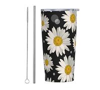 RFSHOP Polka Dot Flower Daisy 590ml Travel Mug Thermal Stainless Steel with Lid Leakproof Coffee Cup for Hot & Cold Drinks