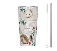 RFSHOP Woodland Animals Travel Coffee Mug 590ml Tumbler with Lid and Straw Leakproof Thermal Stainless Steel Cup for Hot/Cold Drinks