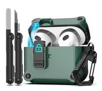 RFUNGUANGO Armor series Compatible with AirPods 3 Case with Secure Lock Clip, Full Body Shockproof Hard Shell Protective, Compatible with Apple AirPod 3rd Generation 2021,Pine Needle Green