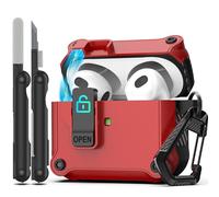 RFUNGUANGO Armor series Compatible with AirPods 3 Case with Secure Lock Clip, Full Body Shockproof Hard Shell Protective, Compatible with Apple AirPod 3rd Generation 2021,Red