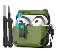 RFUNGUANGO Armor series Compatible with AirPods 3 Case with Secure Lock Clip, Full Body Shockproof Hard Shell Protective, Compatible with Apple AirPod 3rd Generation 2021,Olive Green