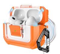 RFUNGUANGO Compatible AirPods Pro 2nd/1st Generation Protective Case with Cleaning Kit, Magsafe Compatible, Magnetic Auto-Lock for iPod Pro Charging Case (USB-C/Lightning Cable)-Orange