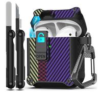 RFUNGUANGO Compatible with Airpods 2nd /1st Case,Automatic Pop-up with Safety Lock Clip, Full Body Shockproof Hard Case with Keychain Compatible with AirPods case,Carbon Fiber Purple