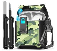 RFUNGUANGO Compatible with Airpods 2nd /1st Case,Automatic Pop-up with Safety Lock Clip, Full Body Shockproof Hard Case with Keychain Compatible with AirPods case,rainforest camouflage