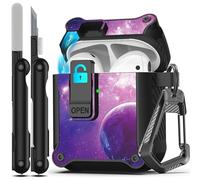 RFUNGUANGO Compatible with Airpods 2nd /1st Case,Automatic Pop-up with Safety Lock Clip, Full Body Shockproof Hard Case with Keychain Compatible with AirPods case,starry sky