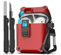 RFUNGUANGO Compatible with Airpods 2nd /1st Case,Automatic Pop-up with Safety Lock Clip, Full Body Shockproof Hard Case with Keychain Compatible with AirPods case,Red