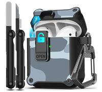 RFUNGUANGO Compatible with Airpods 2nd /1st Case,Automatic Pop-up with Safety Lock Clip, Full Body Shockproof Hard Case with Keychain Compatible with AirPods case,Light gray camouflage