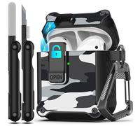 RFUNGUANGO Compatible with Airpods 2nd /1st Case,Automatic Pop-up with Safety Lock Clip, Full Body Shockproof Hard Case with Keychain Compatible with AirPods case,snow camouflage