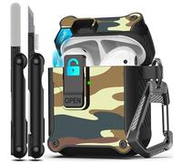 RFUNGUANGO Compatible with Airpods 2nd /1st Case,Automatic Pop-up with Safety Lock Clip, Full Body Shockproof Hard Case with Keychain Compatible with AirPods case,desert camouflage