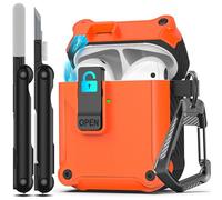 RFUNGUANGO Compatible with Airpods 2nd /1st Case,Automatic Pop-up with Safety Lock Clip, Full Body Shockproof Hard Case with Keychain Compatible with AirPods case,orange