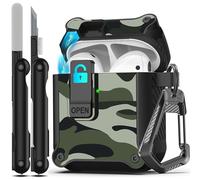 RFUNGUANGO Compatible with Airpods 2nd /1st Case,Automatic Pop-up with Safety Lock Clip, Full Body Shockproof Hard Case with Keychain Compatible with AirPods case,green camouflage