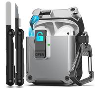 RFUNGUANGO Compatible with Airpods 2nd /1st Case,Automatic Pop-up with Safety Lock Clip, Full Body Shockproof Hard Case with Keychain Compatible with AirPods case,silver