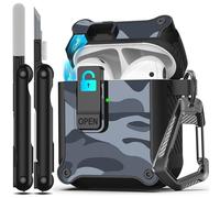 RFUNGUANGO Compatible with Airpods 2nd /1st Case,Automatic Pop-up with Safety Lock Clip, Full Body Shockproof Hard Case with Keychain Compatible with AirPods case,Grey camouflage