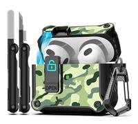 RFUNGUANGO Compatible with Airpods 3rd Generation Case with Cleaning Kit, Secure Closure Clip, Full Body Shockproof Compatible with Apple AirPod 3rd Generation 2021,rainforest camouflage