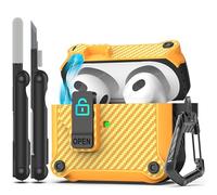 RFUNGUANGO Compatible with Airpods 3rd Generation Case with Secure Closure Clip, Carbon Fiber Full Body Protective Case Shockproof Compatible with Apple AirPod 3rd Generation 2021,Yellow