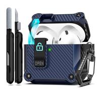 RFUNGUANGO Compatible with AirPods 4th Case Cover with Secure Lock Clip,Automatic Pop-up Case,Full-Body Shockproof Hard Protective Cover for AirPods 4th Case,Blue