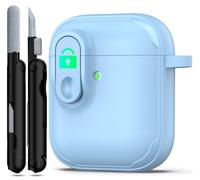 RFUNGUANGO Compatible with AirPods Case with Cleaning kit, Anti-Fall Lock Design, Powerful Drop Protection, TPU Skin-friendly Texture Compatible with AirPods 2nd 1st Gen Charging Case,Light Blue