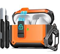 RFUNGUANGO Protective Case for AirPods Pro 3rd Generation, with Safety Lock Clip and Automatic Pop-up Case, Full Shockproof Hard Case for AirPods Pro 3 (2025) - Orange