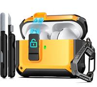 RFUNGUANGO Protective Case for AirPods Pro 3rd Generation, with Safety Lock Clip and Automatic Pop-up Case, Full Shockproof Hard Case for AirPods Pro 3 (2025) - Yellow