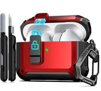 RFUNGUANGO Protective Case for AirPods Pro 3rd Generation, with Safety Lock Clip and Automatic Pop-up Case, Full Shockproof Hard Protective Case for AirPods Pro 3 (2025) - Red