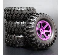 RFVBG 4PCS 1/10 1.9Inch Off Road Climb Rock Crawler Car Tires Super Soft 96MM Rubber Tyre Metal Wheel Rim, for Tamiya, CC01 D90 110 Rc Car Tyre(Purple)