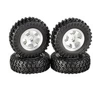 RFVBG 4PCS 49 * 18mm Micro Wheel Metal Beadlock Rims Rubber Tires 1/24 RC Crawler Car, for Axial, SCX24 90081 AXI90081 AXI00001 Deadbolt Rc Car Tyre(2402SR silver)