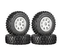 RFVBG 4PCS 49 * 18mm Micro Wheel Metal Beadlock Rims Rubber Tires 1/24 RC Crawler Car, for Axial, SCX24 90081 AXI90081 AXI00001 Deadbolt Rc Car Tyre(2404SR silver)