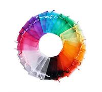 RFWIN 100PCS Premium Sheer Organza Gift Bags, 3.5 x 4.75 Inches Mixed Color Small Organza Bags Wedding Favor Bags with Drawstring, Candy Jewelry Gift Pouch Party Bathroom Soaps Wrap