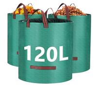 RFWIN Heavy Duty Garden Waste Bags, 120 Litre 3 Pack Reusable Garden Sacks Builders Bags, Industrial Fabric and Handles, Refuse Rubbish Bag Waterproof Green Waste Sack for Plant Leaf Trash Debris