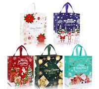 RFWIN Large Gift Christmas Bags Reusable Tote Bags, 5pcs Xmas Gift Bags with Handles Christmas Non-woven Shopping Bags for Presents, Xmas Grocery Wrapping Bag for Holiday Party Favor