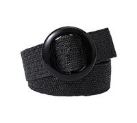 Rfxcom Adjustable Buckle Belt Women's Elastic Band Woven Braided Wide Belt Color Straw Vintage, Black, One Size