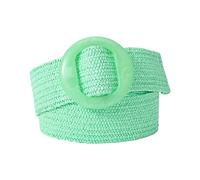 Rfxcom Adjustable Buckle Belt Women's Elastic Band Woven Braided Wide Belt Color Straw Vintage, Green, One Size