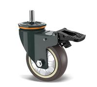 RFXOGTYFZ 1 Piece 5 inch M10/M12/M14/M16/M20 Screw Universal Wheel with Brake Rubber Shaft Caster Pulley Silent Machine Single Load 150KG(M12- With Brakes)