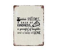 rfy9u7 Vintage Metal Sign for Man Cave A Pinch of Patience A Dash of Kindness A Spoonful of Laughter Rusty Hanging Wall Art Tin Plaque Poster 16"x12" Home Wall Decor for Bedroom Living Room