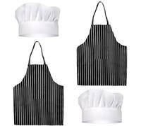 RFYTDCF 4 PCS Chef Apron and Chef Hat Set, Adjustable Apron with Pocket Aprons for Women Black and White Kitchen Apron for Adults Coffee House Hotel Restaurant