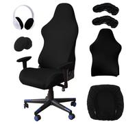 RFYTDCF 6 Pcs Gaming Chair Covers, Office Chair Seat Cover Stretch Cover with armrests and headphone covers for Game Computer Swivel Chairs Protectors (Black)