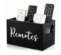 RFYTDCF Remote Control Holder, Wooden TV Remote Holder with 2 Compartments Storage Caddy Box Organiser for Table Living Room Bedside Couch (Black)