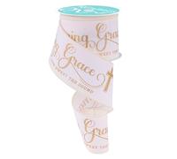 RG Ribbon Amazing Grace Print with Wired Edges for Crafting and Decorating - Amazing Grace How Sweet The Sound (Ivory, Gold, 2.5" Inch x 10 Yards)