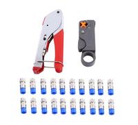 RG6/RG59 Coaxial Cable Wire Stripper and F Connector Crimping Pliers Tool, Compression Crimper for Home Theatre CATV Satellite Security Systems, with Stripping Pliers and 20 F