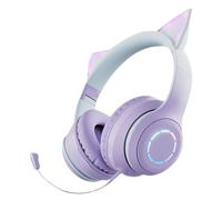 RGB Cat Ear Headphones | LED Light Up Foldable Kids Headphones Wireless With Volume Control For Travel - Stereo Sound Over-Ear Headphones For Girls