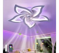 RGB Chandeliers Ceiling Light Variable Colour, 6 Speed Reversible Light Fan Ceiling, Le Dimmable Silent Ceiling Fans with Lamps for Kids Room-RGB White
