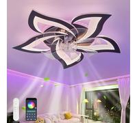 RGB Chandeliers Ceiling Light Variable Colour, 6 Speed Reversible Light Fan Ceiling, Le Dimmable Silent Ceiling Fans with Lamps for Kids Room-RGB Black