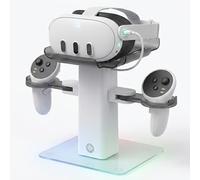 RGB Charging Dock Compatible with Meta Quest 3S/3/2,Vertical VR Headset Charger & Controller Holder with Adjustable Tray (White)